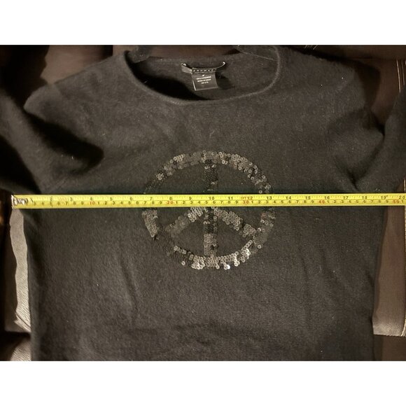 Cashmere by Bloomingdale's Black Pullover Sweater Sequin Peace Sign Womens Sz M - Picture 6 of 7
